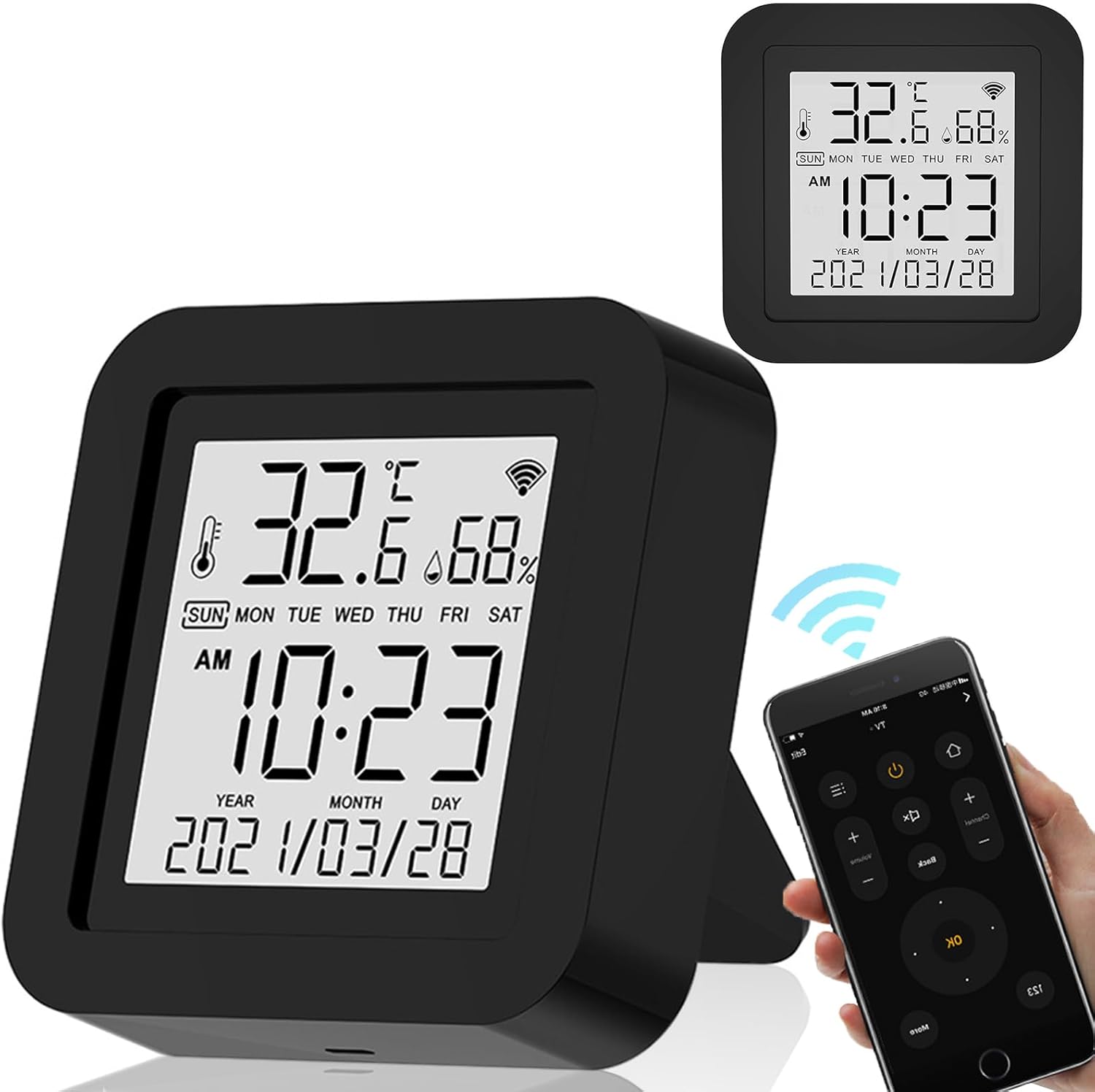 smart wifi temperature humidity monitor, tuya wireless temperature humidity sensor with app notification alerts & ir intelligent remote control, compatible alexa and google home (black) smart wifi temperature humidity monitor, tuya wireless temperature humidity sensor with app notification alerts & ir intelligent remote control, compatible alexa and google home (black)