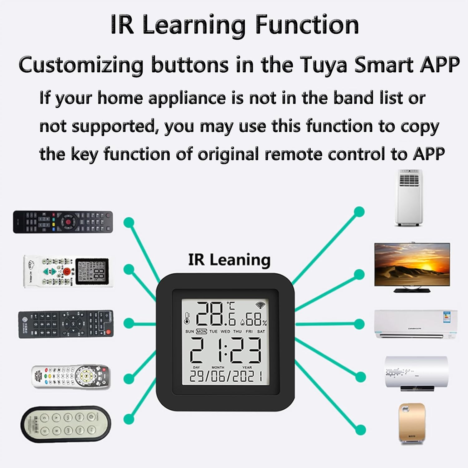 smart wifi temperature humidity monitor, tuya wireless temperature humidity sensor with app notification alerts & ir intelligent remote control, compatible alexa and google home (black) smart wifi temperature humidity monitor, tuya wireless temperature humidity sensor with app notification alerts & ir intelligent remote control, compatible alexa and google home (black)